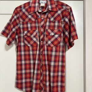 Wrangler Men's Red and Blue Plaid Shirt